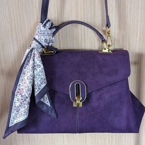 Unique Classic Royal Dark Purple Suede Purse Includes Crossbody Strap And Scarf